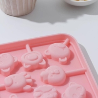 Форма для леденцов &laquo;Зверята&raquo;, силикон, 14&times;14&times;1,4 см, 8 ячеек, с палочками, цвет МИКС