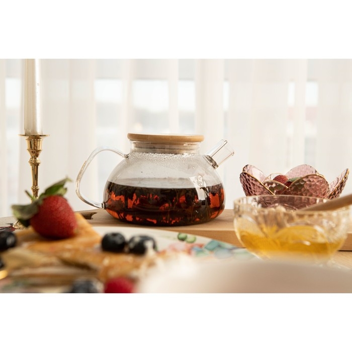 Чайник стеклянный заварочный с бамбуковой крышкой и металлическим фильтром Magistro &laquo;Эко&raquo;, 600 мл