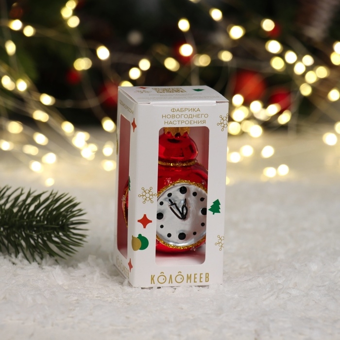 Ёлочное украшение "Часы - будильник", красный, в подарочной упаковке h- 8,5 см