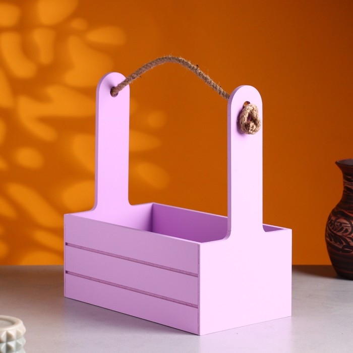 Кашпо деревянное 25.5&times;15&times;30 см "Аром", ручка канат, Сиреневый