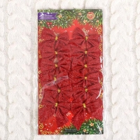 Украшение ёлочное "Бантик - блеск" (набор 12 шт) 4,5х5,5 см, красный