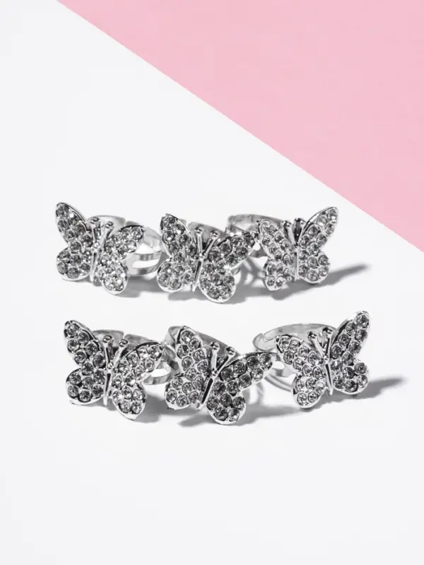 Кольцо детское Выбражулька &laquo;Бабочка&raquo;, стразы, белое в серебре, безразмерное