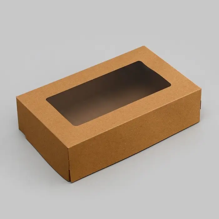 Упаковка для продуктов, крафт с окном, 23&times;14&times;6 см, 1.9 л