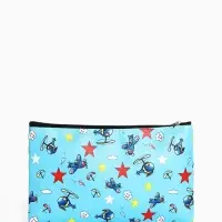 Косметичка-пенал на молнии, плоская, с рисунком, голубая