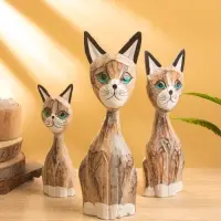 Сувенир интерьерный "Кошачья семья" (набор 3 шт: 30,25 и 20 см) дерево, цв. белый