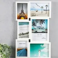 Фоторамка МДФ, стекло на 6 фото 10х15, 13х18, 15х20 см "Воспоминания" белая 51х31,5х2,2 см   1090674