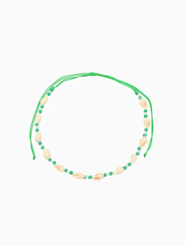 Браслет на ногу, анклет, длина 20 см, белый, зелёный