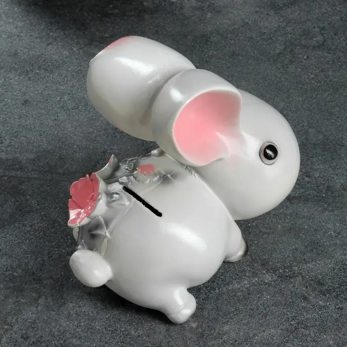 Копилка "Зайка с цветами" серая 20х20х10см