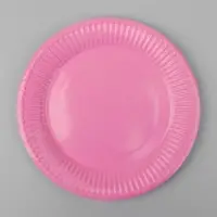 Тарелка одноразовая бумажная однотонная, розовая