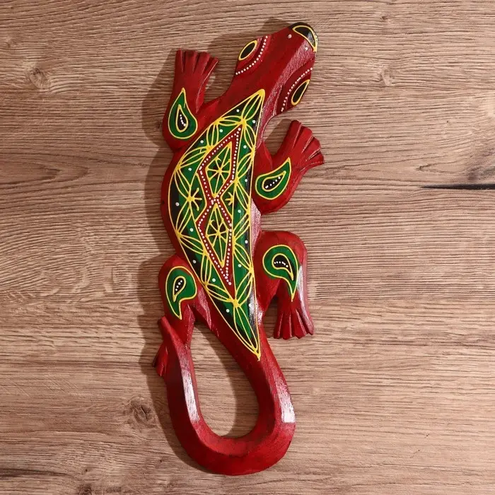 Панно настенное дерево "Геккон оранжевый с орнаментом" 1х11х30 см