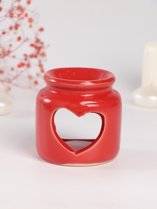 Аромалампа керамика + ароматический воск "Сердце" красная 7,5х7,5х8 см