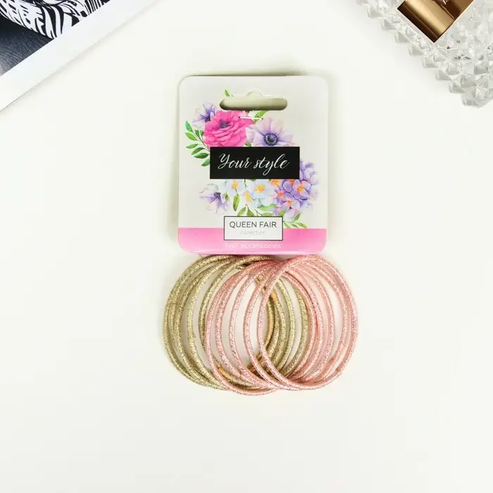 Резинка для волос "Спорт люкс" (набор 10 шт) блеск, 3 см, розово-золотой