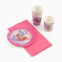 Посуда одноразовая бумажная на 10 персон: стаканы, тарелки, скатерть, ВИНКС