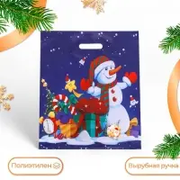 Пакет &laquo;Снеговичок с подарками&raquo;, глянец полиэтиленовый с вырубной ручкой, 38&times;44.5 см