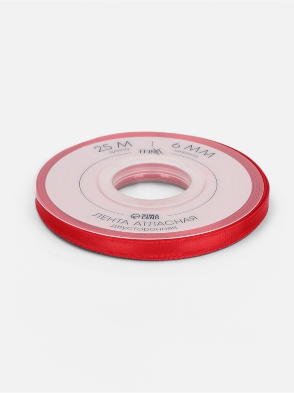 Лента атласная двухсторонняя №0250 6мм*25&plusmn;1м алый TR