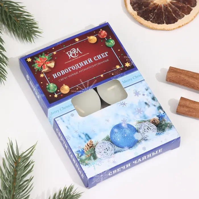 Набор чайных свечей ароматических "Новогодний снег", 6 штук
