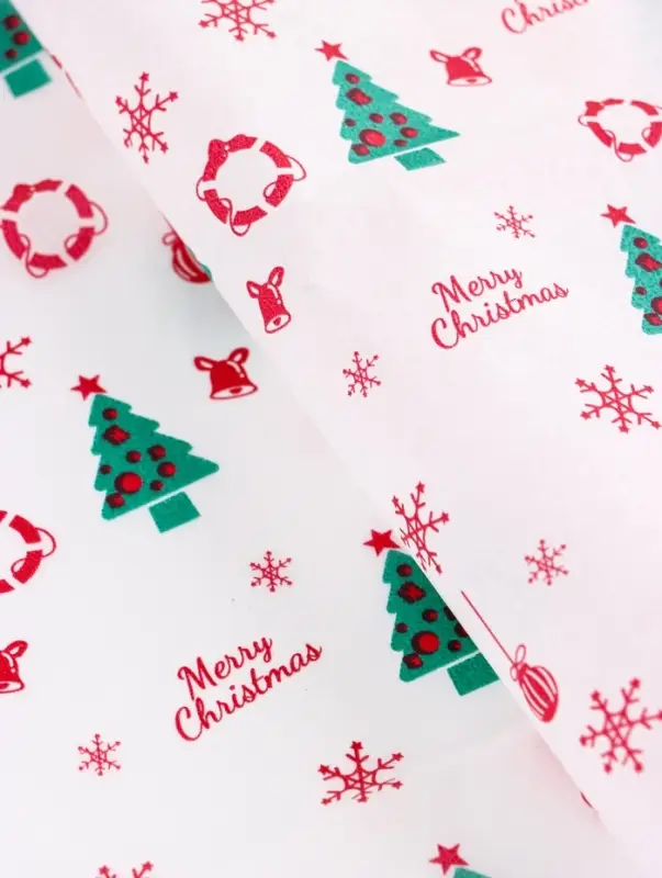 Бумага упаковочная тишью "С рождеством!", белая, 50 х 66 см