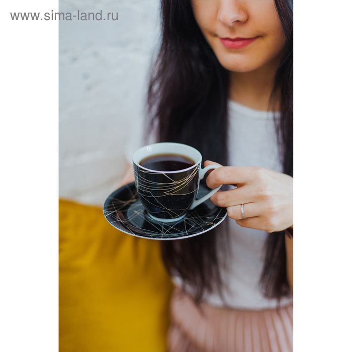 Чайная пара керамическая Доляна &laquo;Кассиопея&raquo;, 2 предмета: чашка 200 мл, блюдце d=14,5 см