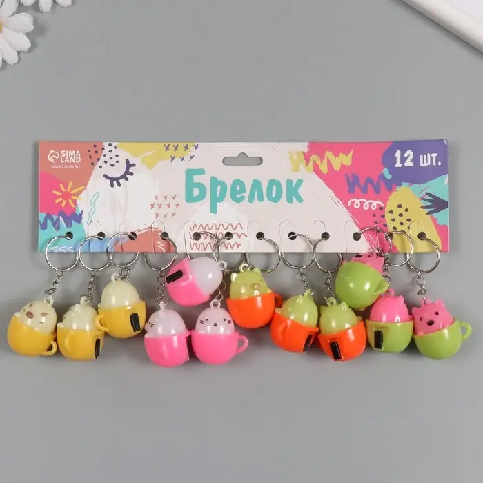 Фонарик свет на кольце "Зверёк в скорлупе" МИКС 3,8х3,3х3 см