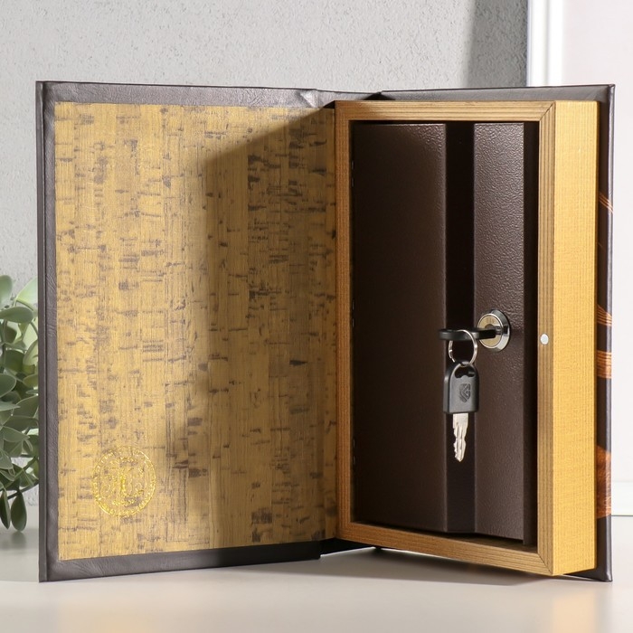 Сейф-книга дерево, кожзам, зеркало "Девушка в шляпке" 24х16х5 см