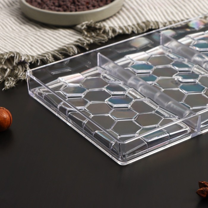 Форма для шоколада KONFINETTA &laquo;Соты&raquo;, 27,5&times;17,5&times;2,5 см, 3 ячейки 15,3&times;7,5х0,8 см, цвет прозрачный