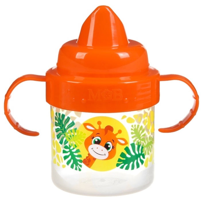 Поильник детский с твёрдым носиком &laquo;Жирафик&raquo;, 140 мл., с ручками, цвет оранжевый