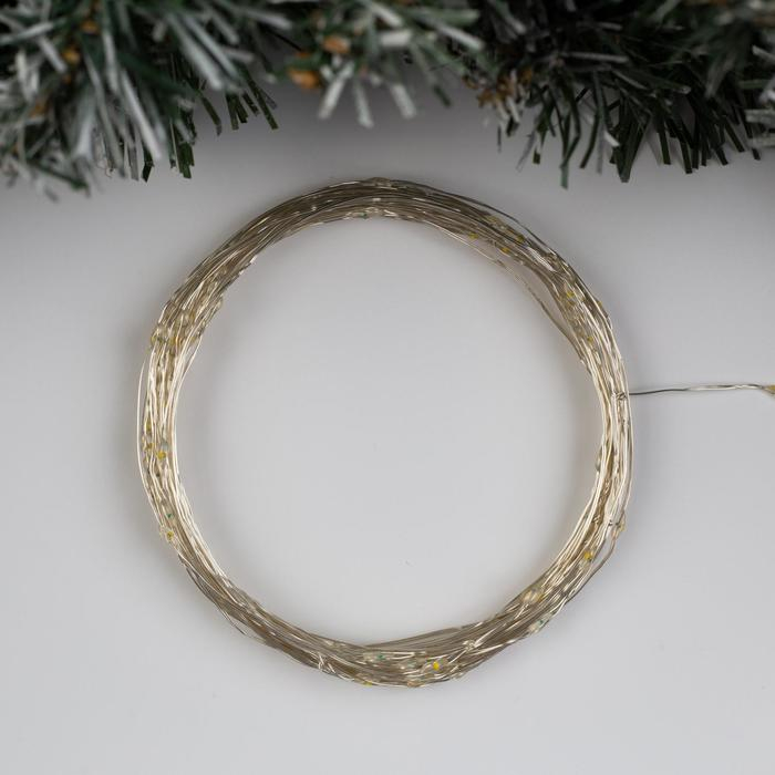 Гирлянда &laquo;Нить&raquo; 10 м роса, IP20, серебристая нить, 100 LED, свечение жёлтое, 12 В