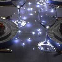 Гирлянда &laquo;Мишура&raquo; 2 м роса, IP20, серебристая нить, 50 LED, батарейки CR2032х2 (в комплекте), свечение белое