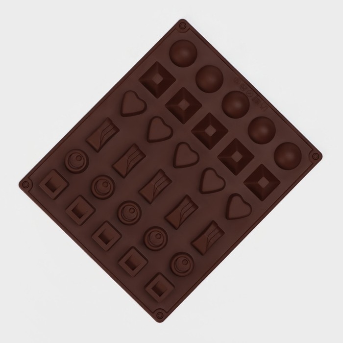 Форма для конфет и шоколада Доляна &laquo;Коробка конфет&raquo;, силикон, 27&times;23&times;1,5 см, 30 ячеек (3,2&times;3,2 см), цвет коричневый