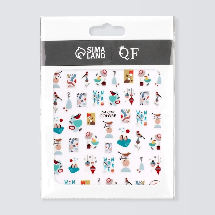 Новый год! Наклейки для ногтей &laquo;Зимние птички&raquo;, разноцветные