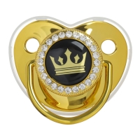 Соска - пустышка силиконовая ортодонтическая &laquo;Корона&raquo;, от 6 мес., с колпачком + держатель - цепочка, цвет золотой/черный, стразы