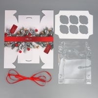 Коробка для капкейка &laquo;С праздником!&raquo;, 23 х 16 х 10 см, Новый год