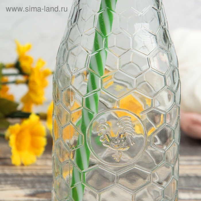 Бутыль стеклянная с крышкой и трубочкой &laquo;Соты&raquo;, 300 мл, 6,5&times;15,5 см, цвет МИКС