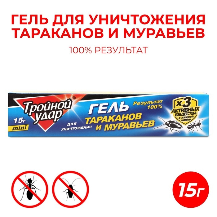 Гель от тараканов "Домовой Прошка", ТРОЙНОЙ УДАР, шприц, 15 г