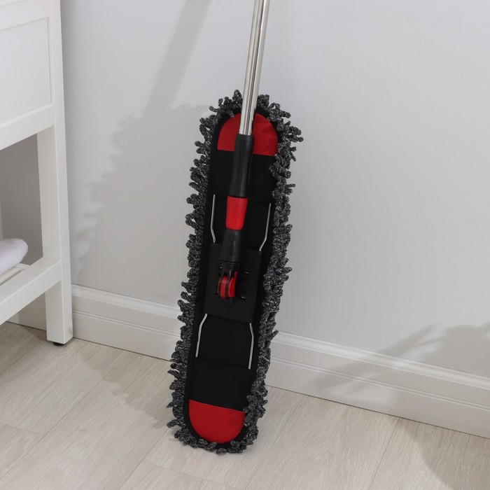 Швабра для мытья пола Доляна, плоская, микрофибра букли, железный флаундер, телескопическая стальная ручка, 62&times;13&times;84(130) см