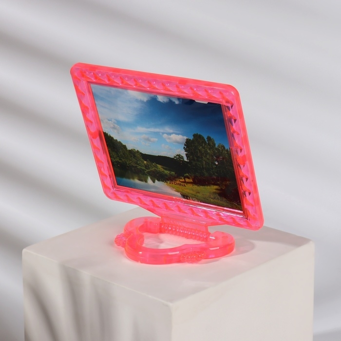 Зеркало настольное - подвесное, с рамкой под фотографию, зеркальная поверхность 11 &times; 9 см, цвет МИКС