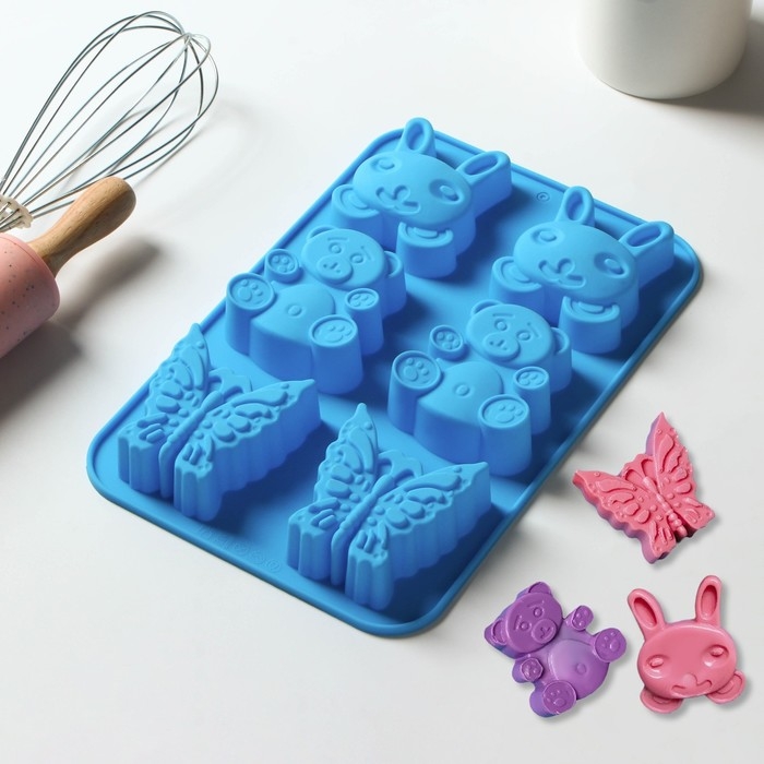 Форма для выпечки Доляна &laquo;Животные. Зоопарк&raquo;, силикон, 26&times;17 см, 6 ячеек (7,2&times;6,4 см), цвет МИКС