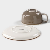 Чайная пара фарфоровая Magistro &laquo;Церера&raquo;, 2 предмета: чашка 250 мл, блюдце d=16,3 см, цвет коричневый