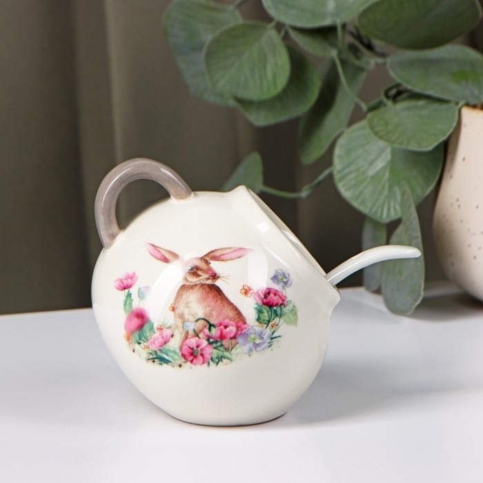 Сахарница с ложкой Доляна &laquo;Зайка&raquo;, 200 мл, цвет белый