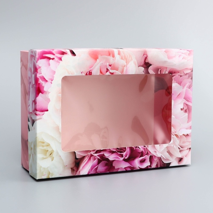 Коробка складная, крышка-дно, "Самой нежной", 21 х 15 х 7 см с окном