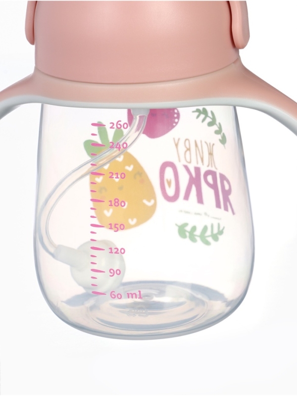 Поильник - непроливайка детский с силиконовой трубочкой &laquo;Фрукты&raquo;, 260 мл., с ручками, розовый