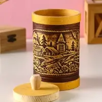 Туес "Деревенька", D8смхH(с хватком)15,5см, береста