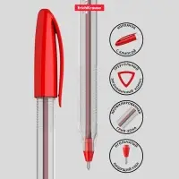 Ручка шариковая ErichKrause U-108 Classic Stick, узел 1.0 мм, чернила красные, супермягкое письмо, длина линии письма 1000 метров