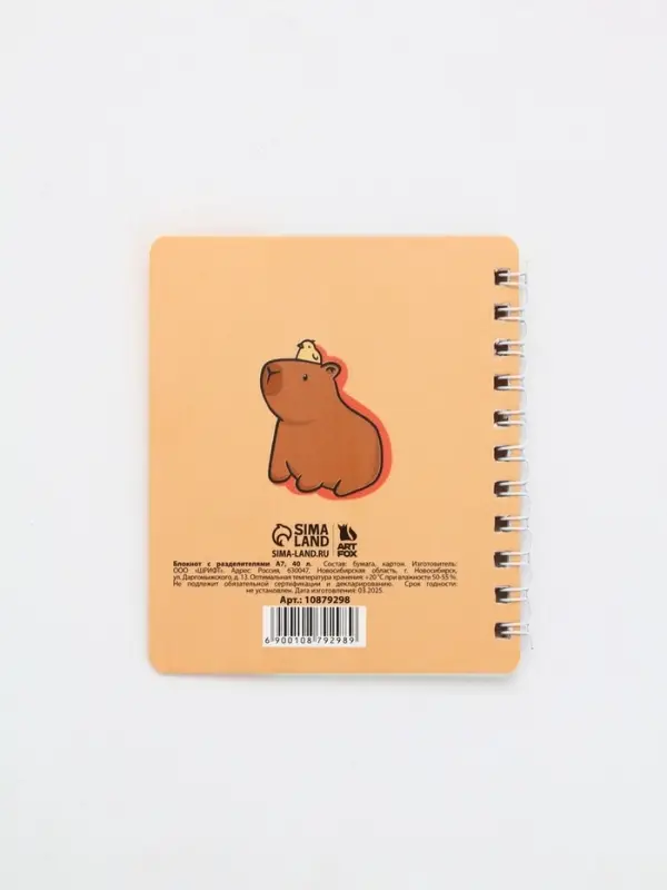 Блокнот с разделителями А7, 40 л "Капибара"