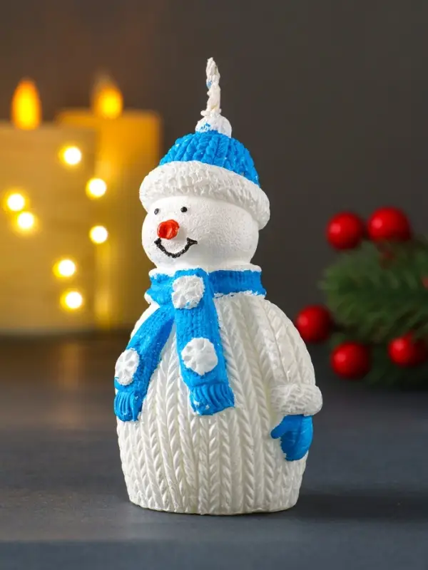 Свеча "Снеговик", голубой