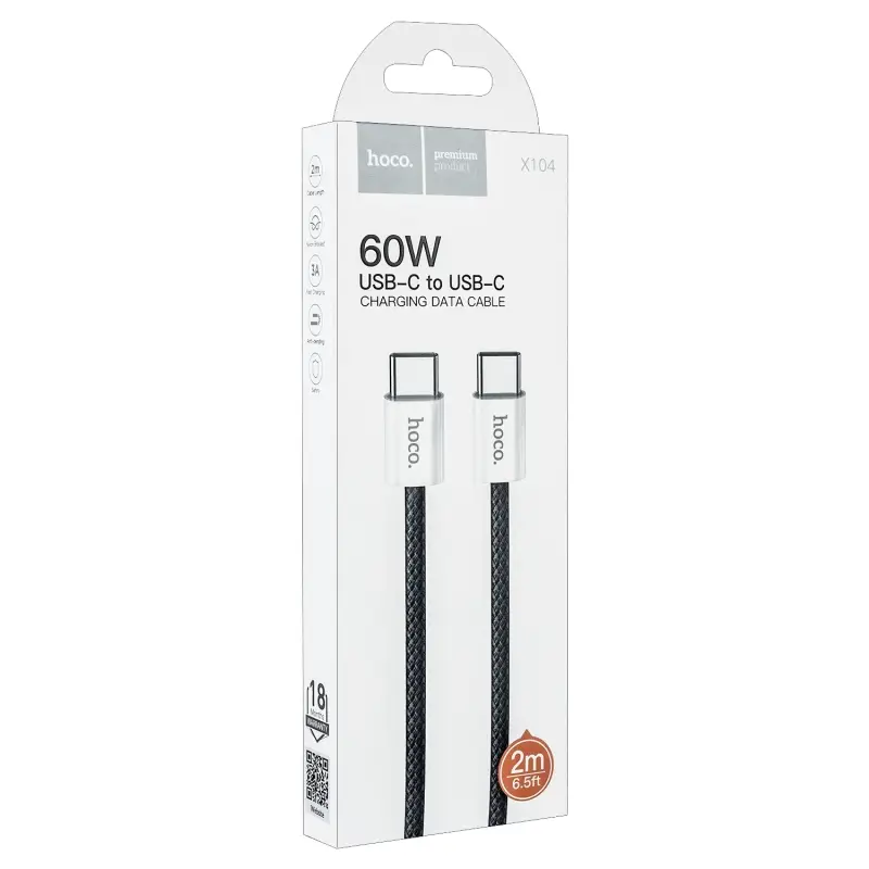 Кабель X104 Type-C на Type-C 2M 60W HOCO черный