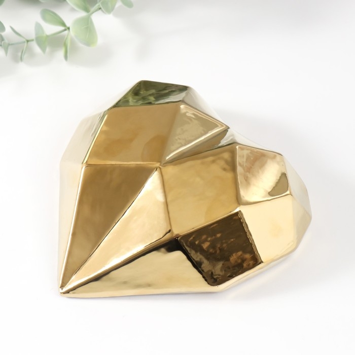 Сувенир керамика "Сердце 3D грани" золото 15х15х5 см