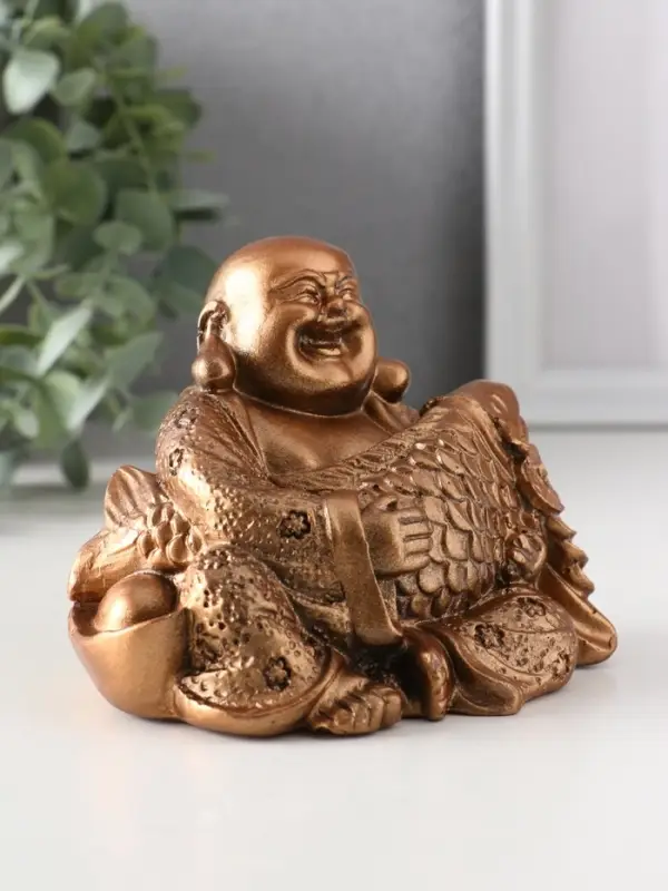 Фигура &laquo;Хотей с рыбой&raquo;, 8.5&times;11&times;9 см, бронза