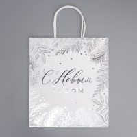 Пакет подарочный новогодний крафтовый &laquo;Серебро&raquo;, 22 х 25 х 12 см, Новый год