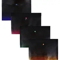 Папка-конверт на кнопке формат А4 180мкр Черная с металлизированной отделкой МИКС (шр на шт)   10843